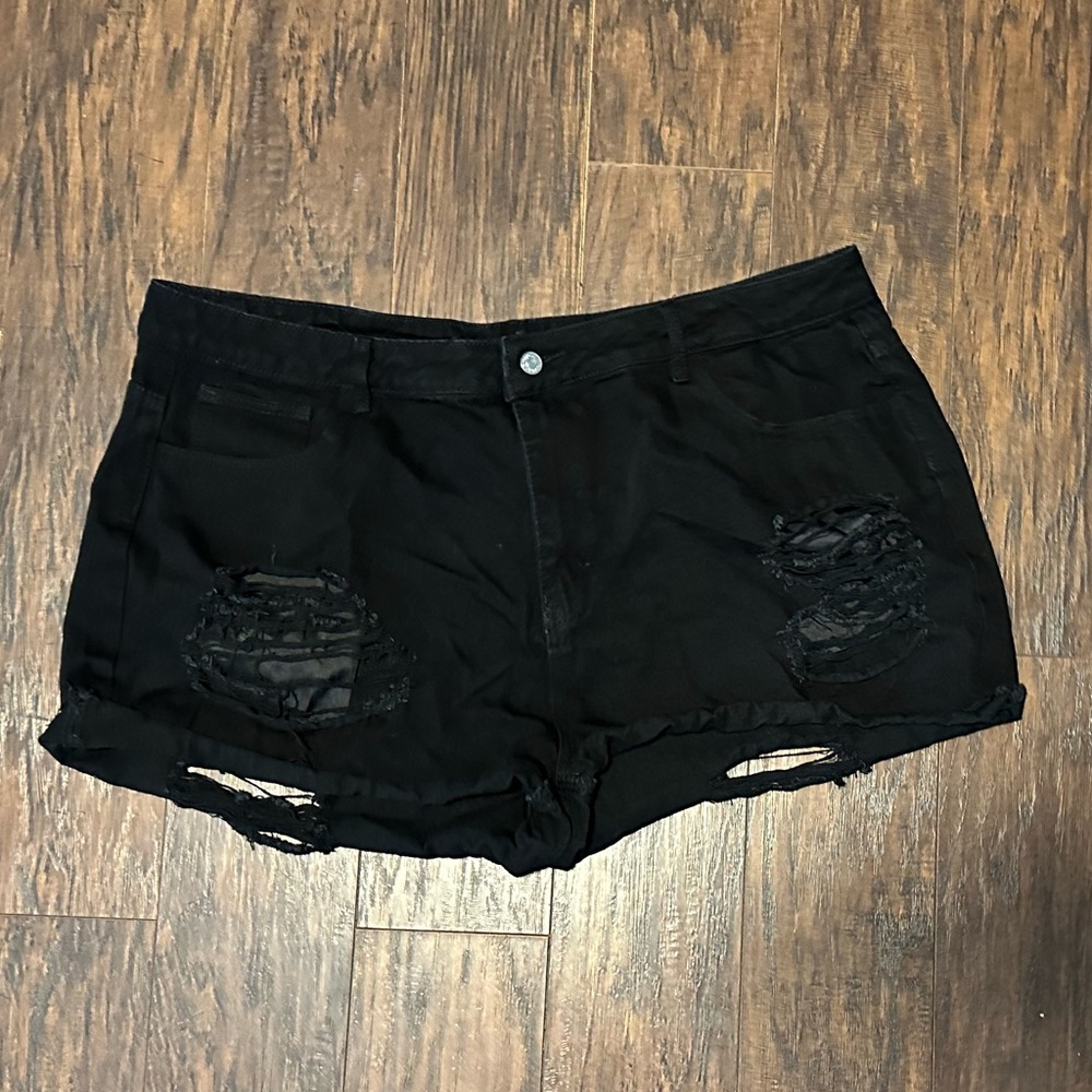 SHEIN Black Distressed Jean Shorts